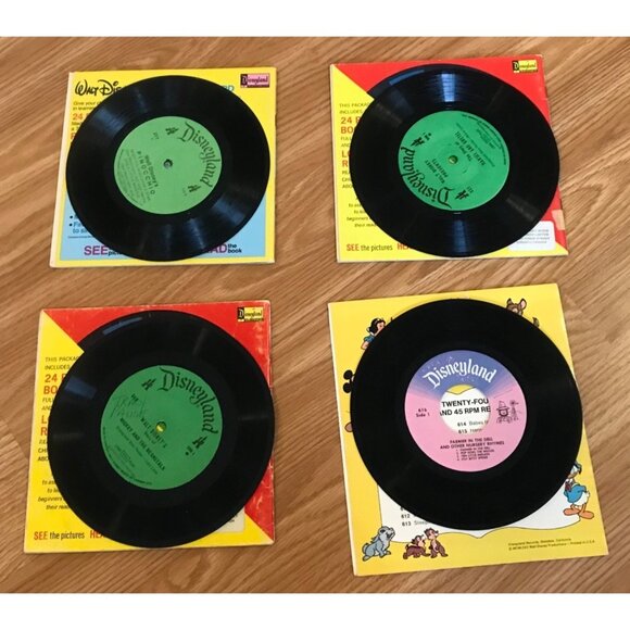 Disneyland Vinyl Records W/ Books Pinocchio Hanzel Gretel Beanstock Farmer Dell - Picture 3 of 5